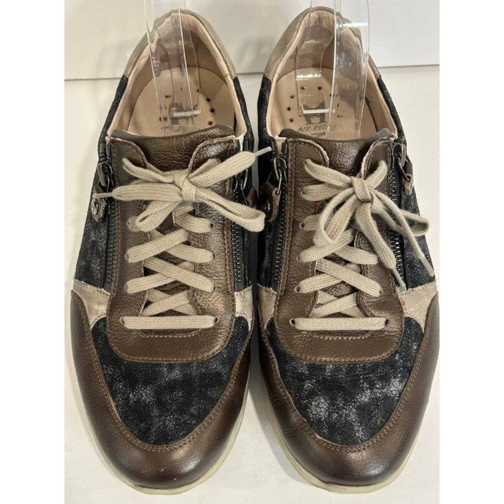 Mephisto Monia Cheetah Bronze Gray Leather Zippers Comfort Sneakers Shoes Size 8